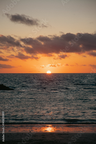 Golden Sunset Over the Atlantic Ocean in Lanzarote
