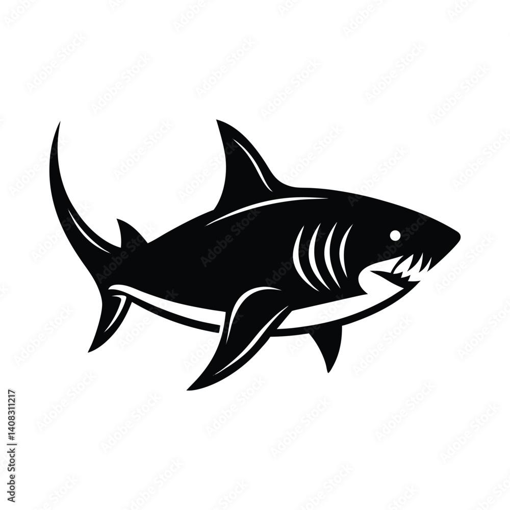 King of the Deep, The Shark silhouette design on a white background
King of the Deep, The Shark silhouette design on a white background