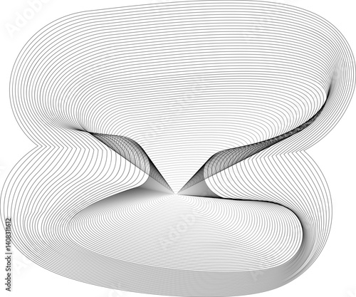 A twisted figure with a flowing wave-like design created from smooth mesh lines in 3D.