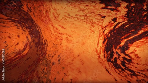 Abstract animation of viscous liquid with reflection effect. Orange color. Lava. Gold. Horizontal. 4k