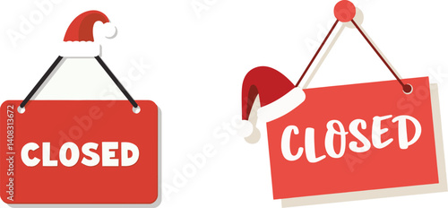 Closed sign with a santa hat sign vector illustration 