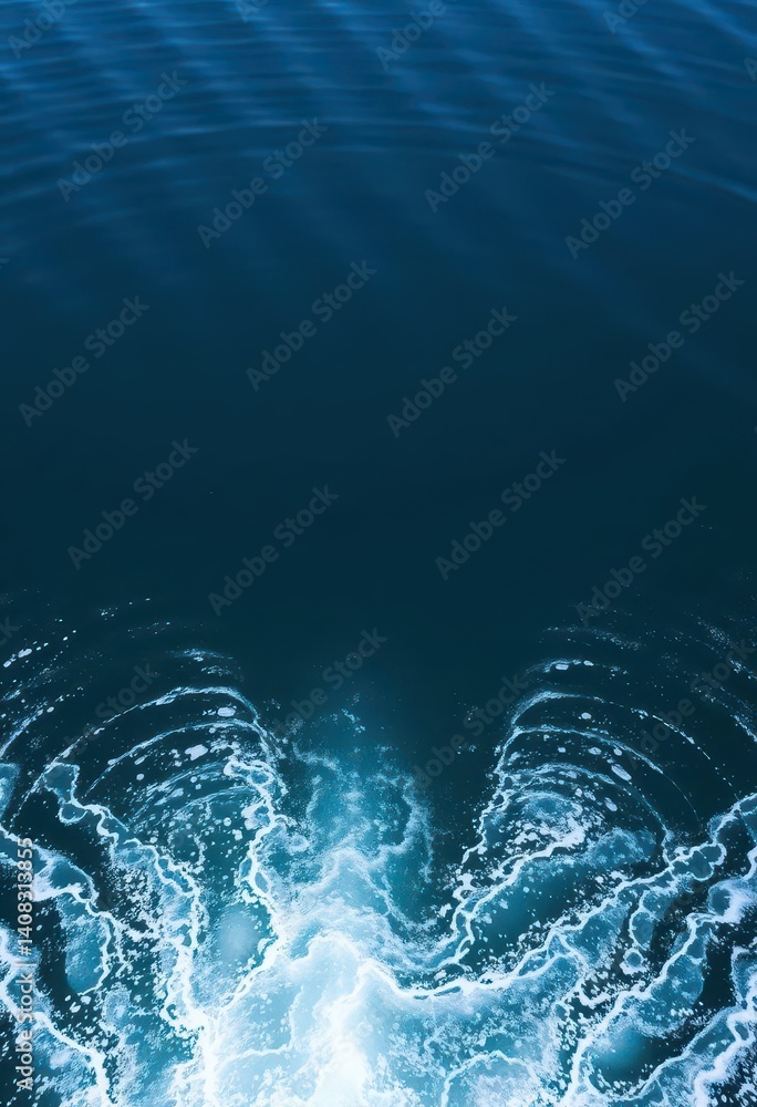 Obraz premium Serene lake water disturbed by a boat's wake, creating concentric ripples, image, wake