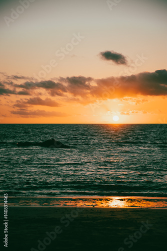 Golden Sunset Over the Atlantic Ocean in Lanzarote
