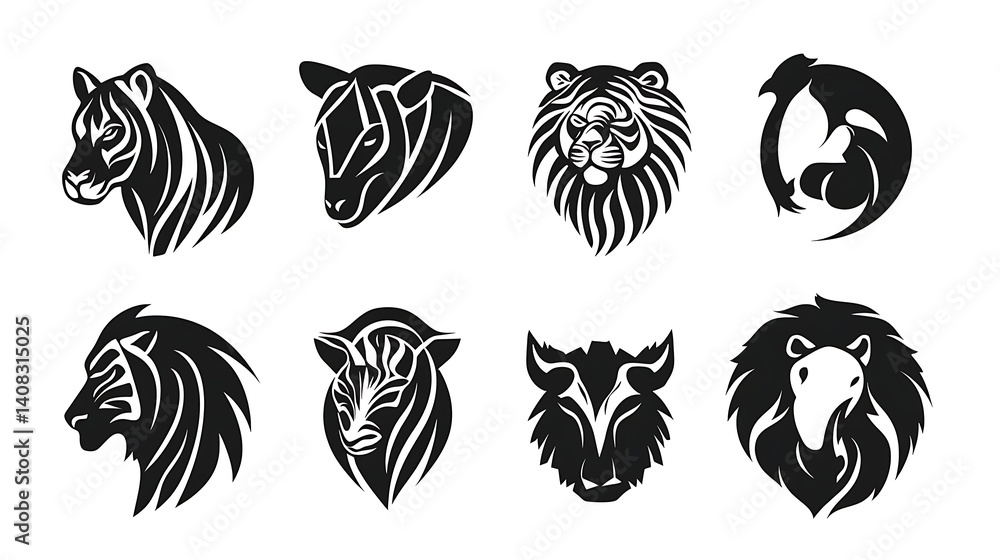 Fototapeta premium Deer and forest wolf graphic line art illustration images