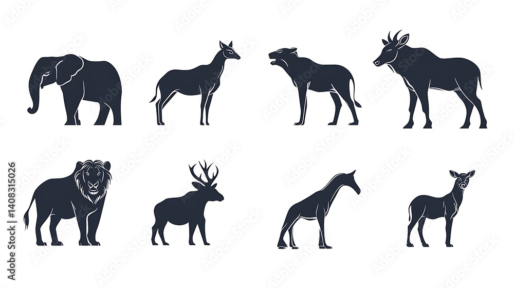 Fototapeta premium Deer wolf zebra elephant logo pack illustration images