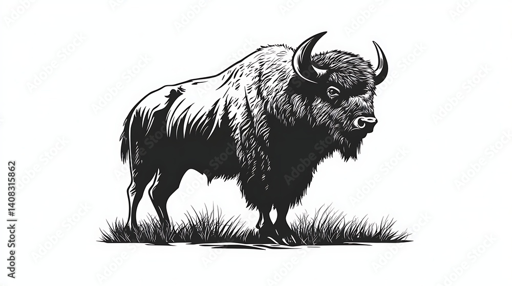 Naklejka premium Standing buffalo in bold line vector style images