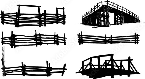 Variety of fence silhouettes featuring different designs and structures

