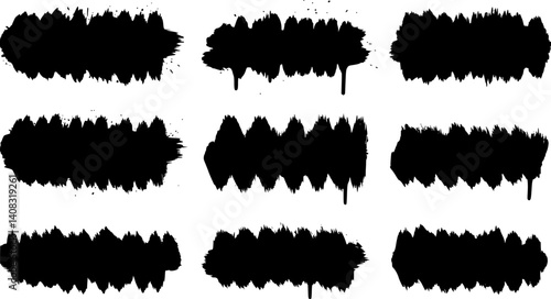 Black paint splatters, rollers, and brushes on a white background.
