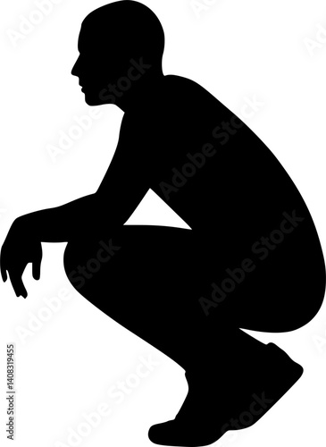 Silhouette of a person in a squatting pose, ideal for fitness design.
