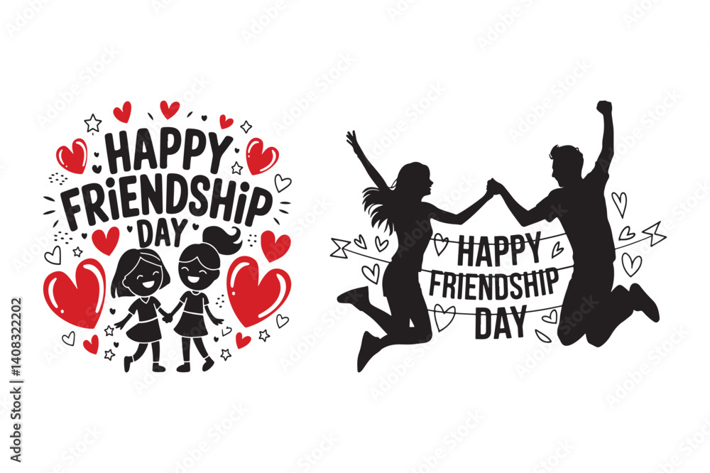 Obraz premium Happy friendship day typography t shirt design vector art illustration.