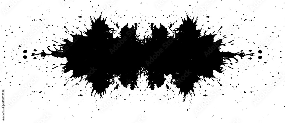 Black ink splash on white background creating an abstract and dynamic artistic design.
Black ink splash on white background creating an abstract and dynamic artistic design.