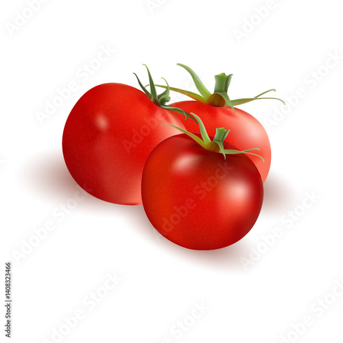 Fresh and ripe red tomatoes isolated on white background 