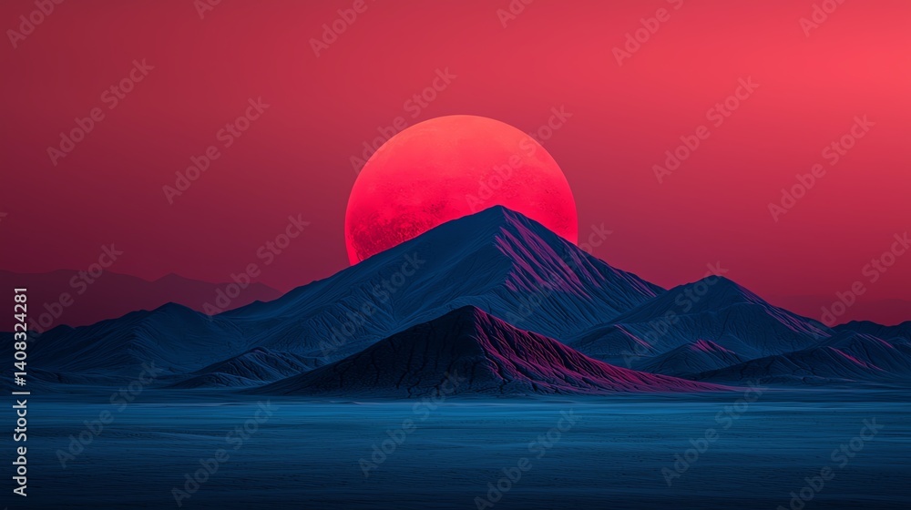 Fototapeta premium Vibrant sunset over majestic mountain peaks.