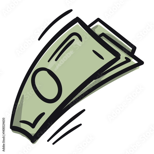 Paper money. Vector hand drawn doodle illustration for print, sticker. Finance, wealth, business icon