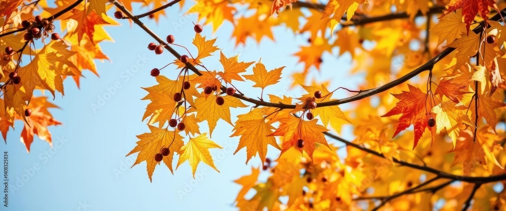 Autumnal sycamore branches laden with seeds and vibrant leaves, plant, natural Autumnal sycamore branches laden with seeds and vibrant leaves, plant, natural