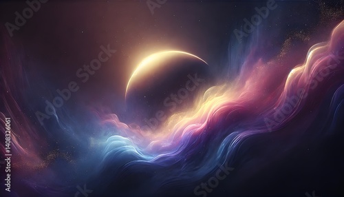 A high-quality celestial gradient background featuring a smooth blend of deep navy, cosmic purple, and ethereal gold
