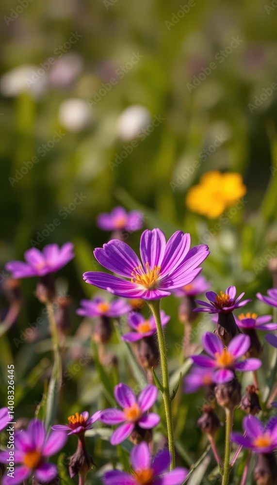 A vibrant purple flower field, a single bloom in sharp focus, photography, nature, field A vibrant purple flower field, a single bloom in sharp focus, photography, nature, field
