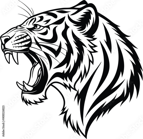 Wallpaper Mural Roaring Tiger Head Tattoo-Inspired Line Art in Black and White

 Torontodigital.ca