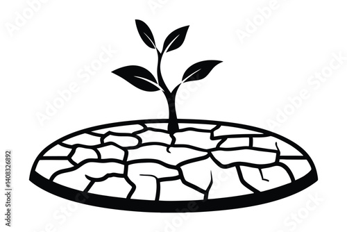 Sprout Growing From Cracked Earth Silhouette Hope Amid Drought Environment