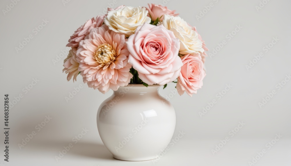 The smooth texture of a white porcelain urn contrasts beautifully with the velvety petals of assorted pastel blooms. The smooth texture of a white porcelain urn contrasts beautifully with the velvety petals of assorted pastel blooms.