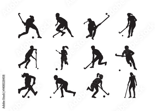 Field Hockey Player, Field Hockey Player vector bundle, Field Hockey Player clipart, Field Hockey Player silhouette.	