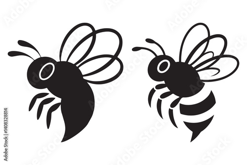 Two Cute Black and White Cartoon Bees