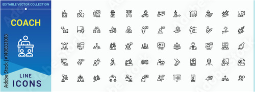 Coach line icon. Featuring trainer, leadership, train, expert, mentor, counselor and more. Icons for UI designs. Advice icon collection. Vector illustration in modern line style.
