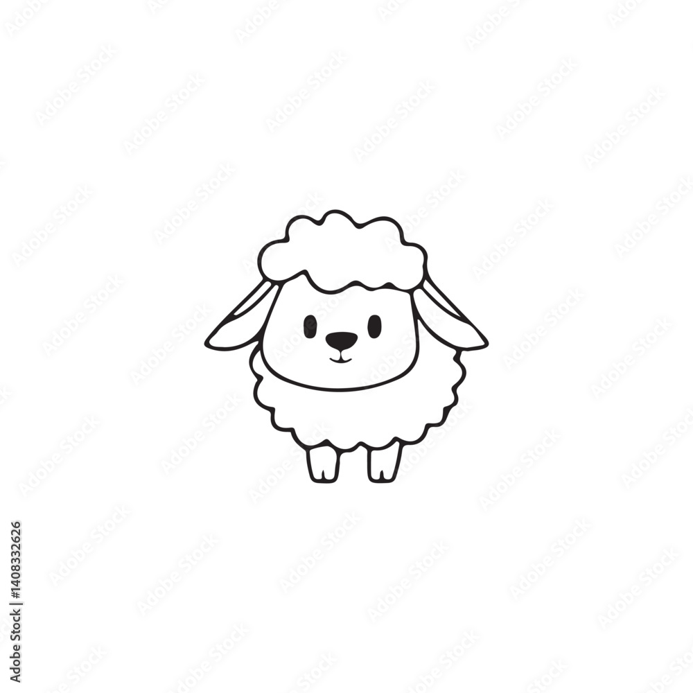 Fototapeta premium Cute cartoon sheep line icon