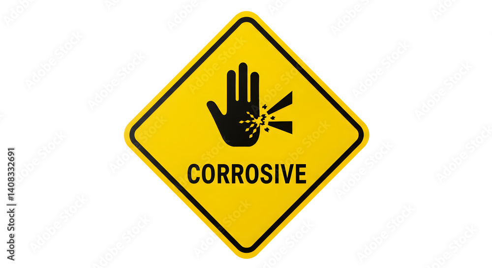Warning Sign Of Corrosive Material Affecting Skin In Industrial Workplace Warning Sign Of Corrosive Material Affecting Skin In Industrial Workplace