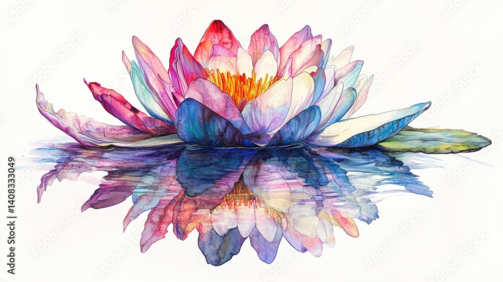 Obraz premium A beautiful artistic watercolor illustration of a water lily flower