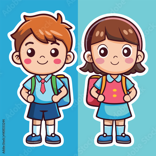 Cute school children with backpacks