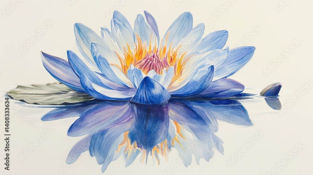 Obraz premium A Watercolor Painting Depicting a Beautiful Blue Lotus Flower