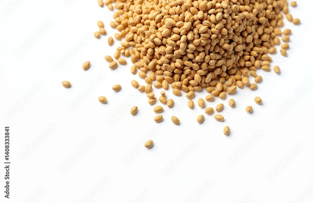 Heap of white mustard seeds isolated on white. Macro shot of raw seeds ready for germination. Healthy organic spice for culinary, cooking. Source of vitamins. Heap of white mustard seeds isolated on white. Macro shot of raw seeds ready for germination. Healthy organic spice for culinary, cooking. Source of vitamins.