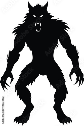 Silhouette Illustration of a Werewolf With Fierce Expression and Sharp Claws