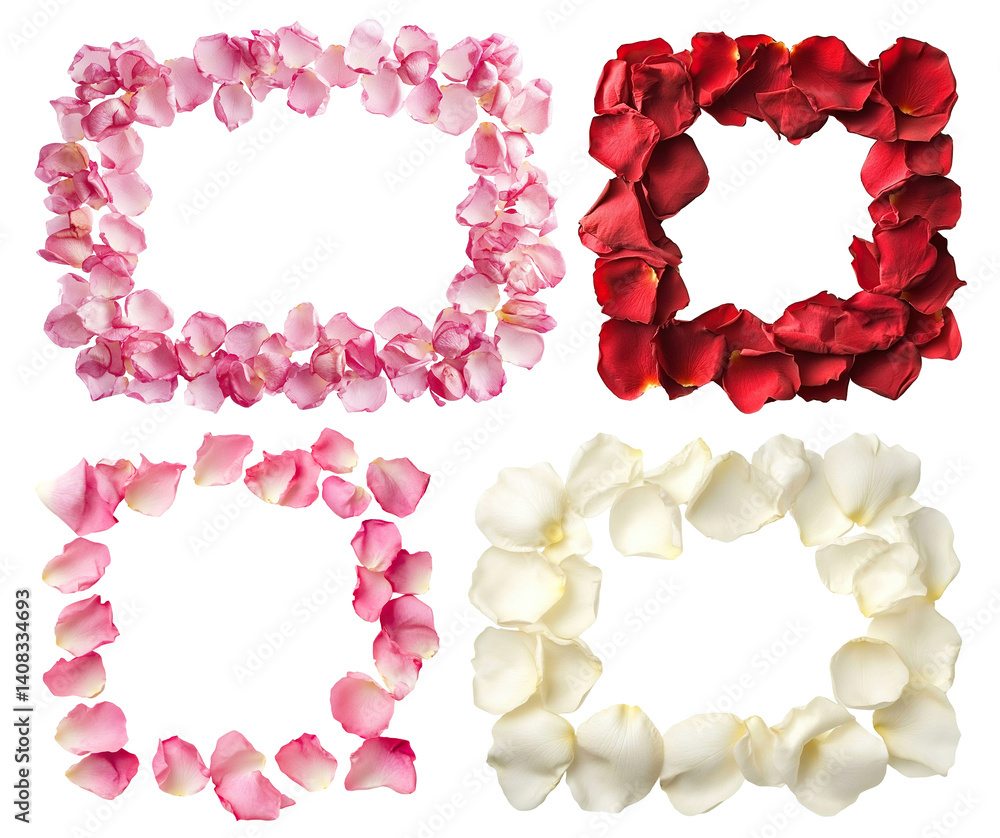 Obraz premium Set of rose petals frames, isolated on transparent cutout background
