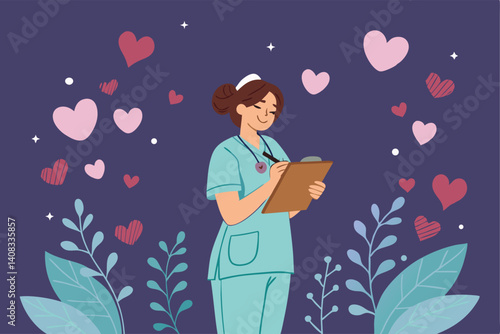 A compassionate nurse, holding a clipboard, celebrates International Nurses Day (May 12th).  Image should evoke gratitude and appreciation for healthcare workers.
