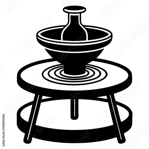 Pottery wheel with vase silhouette vector