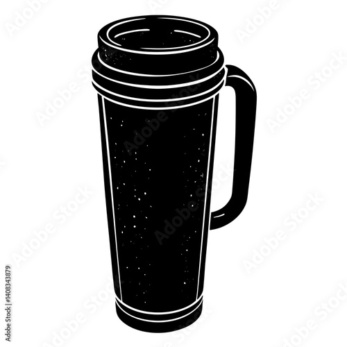 Silhouette of a tall travel mug with handle