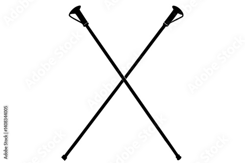 Silhouette of two crossed trekking poles