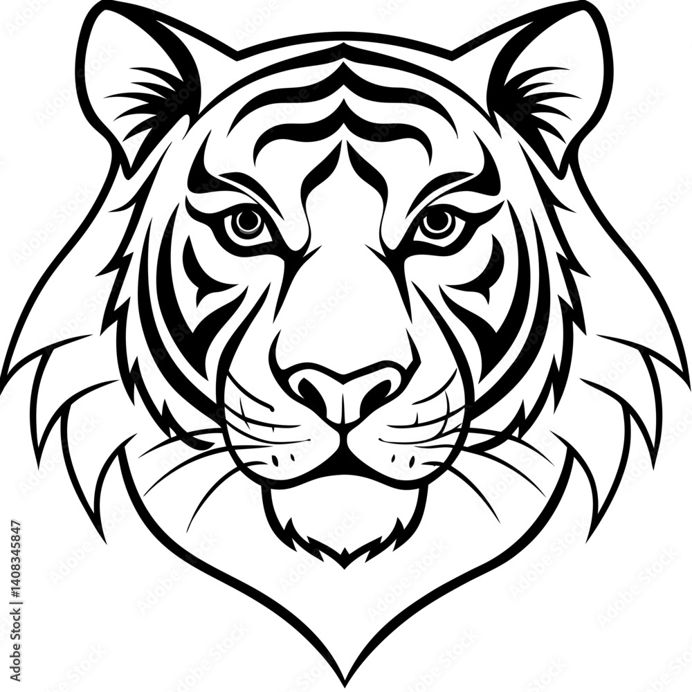 Obraz premium Minimal Elegant Tiger Head Vector Illustration on White Background