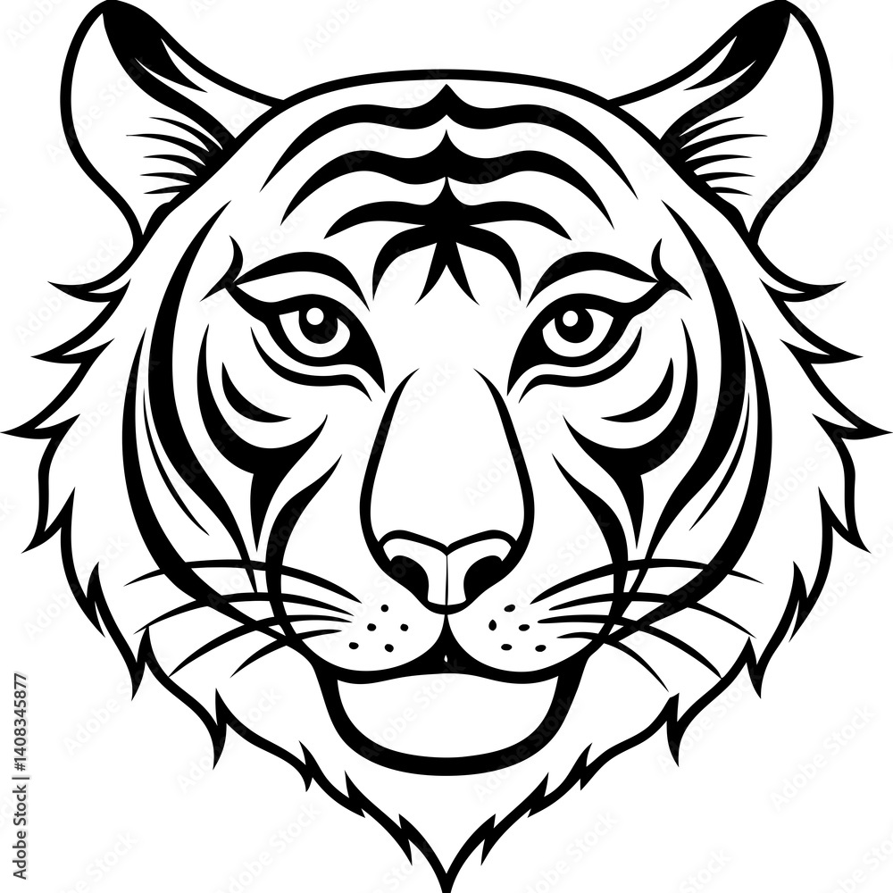 Obraz premium Minimal Elegant Tiger Head Vector Illustration on White Background