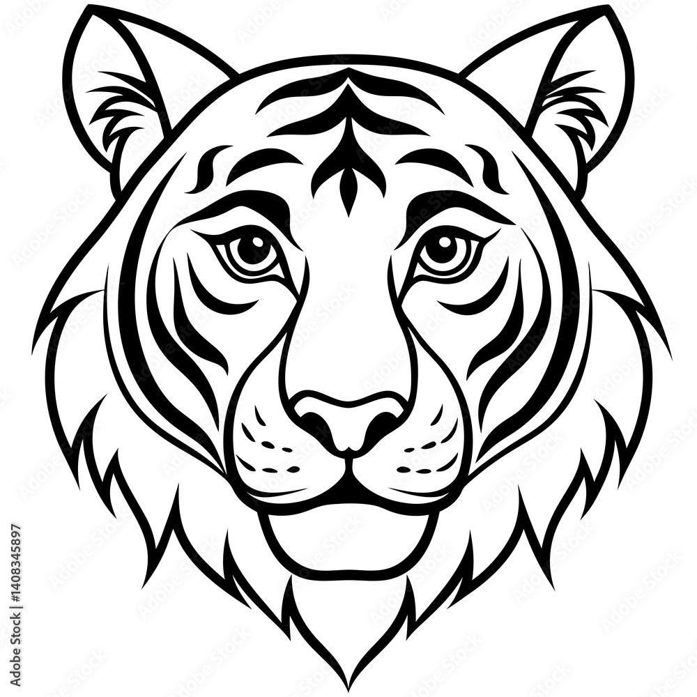 Obraz premium Minimal Elegant Tiger Head Vector Illustration on White Background