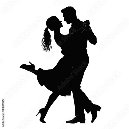 Silhouette couple dancing passionately against a white background  