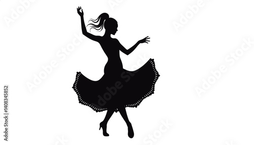 Silhouette of a dancer expressing joy in motion against a blank background  