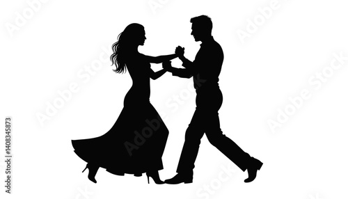 Silhouette of Dancing Couple in Elegant Pose  