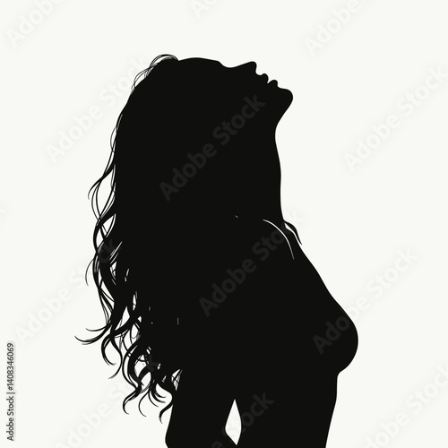 Silhouette of a woman expressing freedom against a plain background  