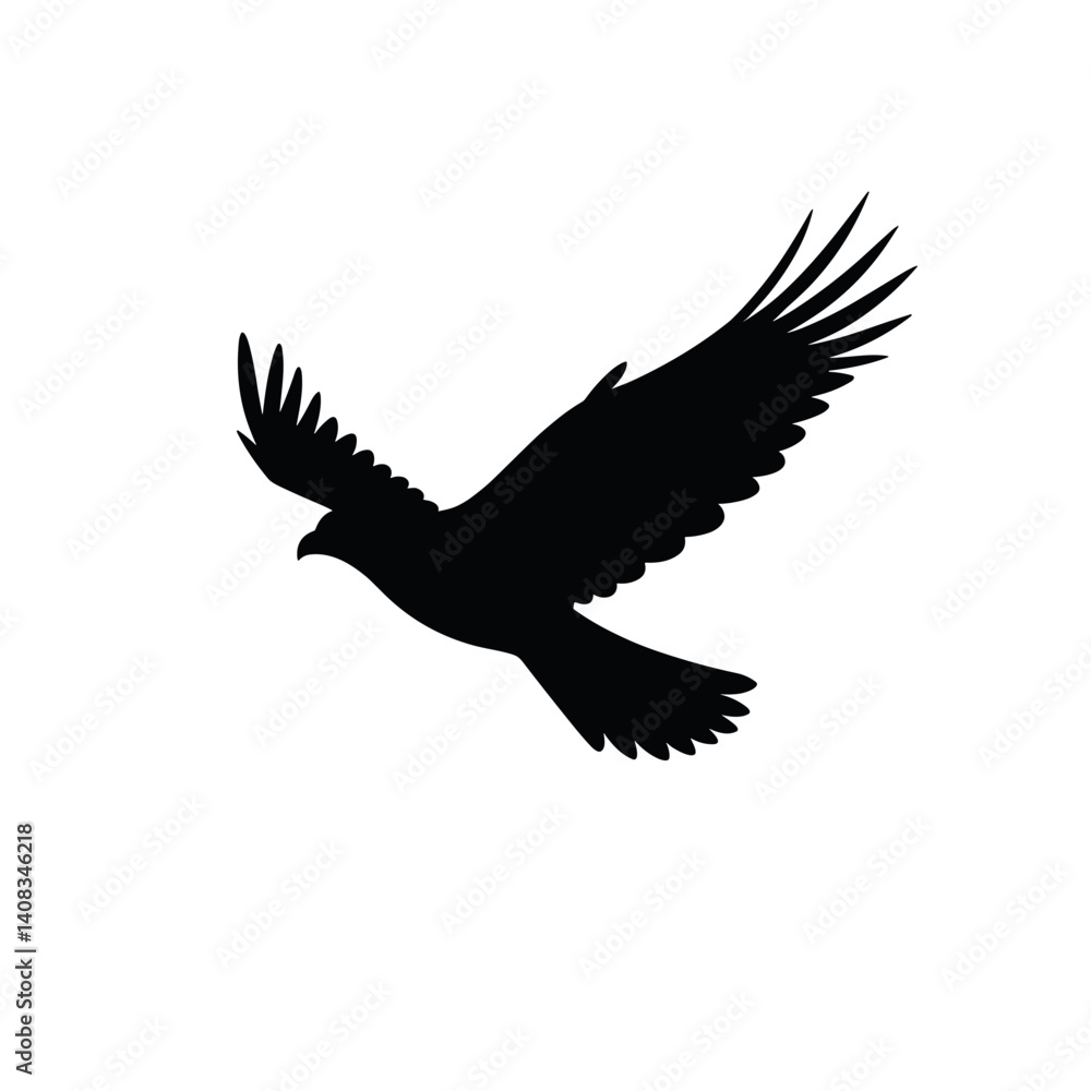 Fototapeta premium Silhouette of a bird soaring against a white background 