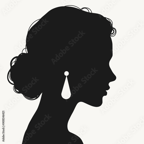 Silhouette of a Woman Wearing an Earring  