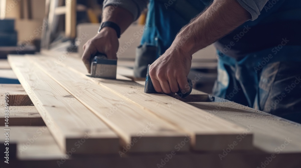 Carpenter assembling wooden panels at a construction site. Featuring craftsmanship and precision Carpenter assembling wooden panels at a construction site. Featuring craftsmanship and precision