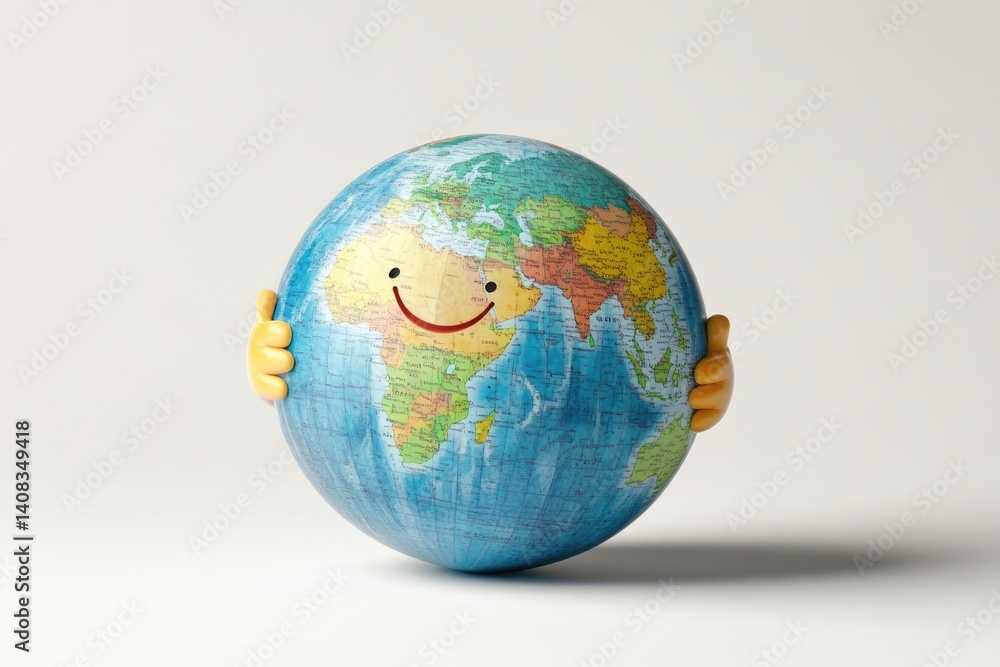 Fototapeta premium A smiling globe with hands, representing global unity and care for our planet.